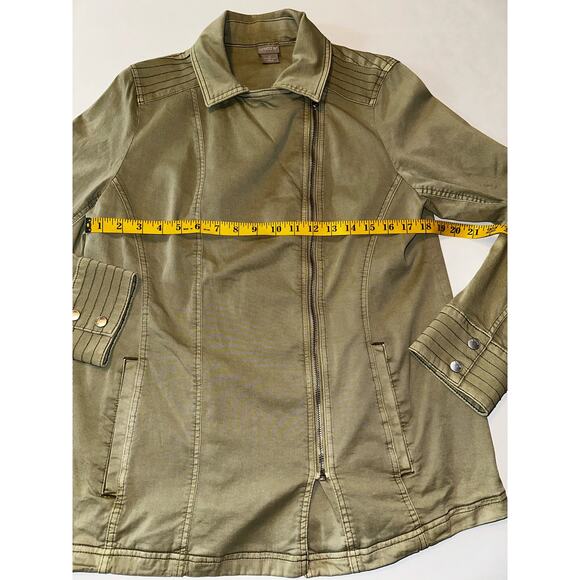 Chicos Womens Lightweight Moto Hip Length Full Zip Coat Jacket Green Sz 2 Lrg 12 - Picture 4 of 8